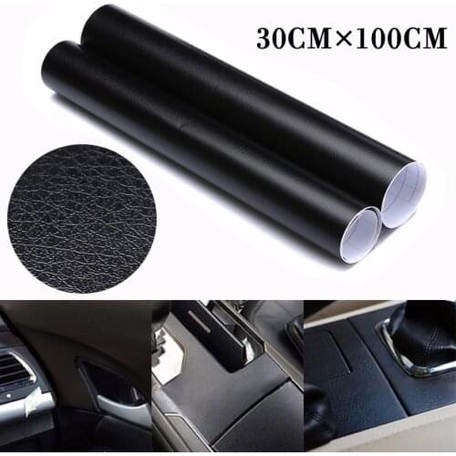 Treyues 1pc 30x100cm Black Leather Texture PVC DIY Car Interior Dashboard Sticker Wrap Sheet Film