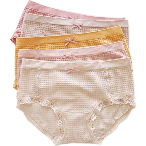 New sale Waffle cotton Seamless Panties women fashion sexy lace autumn simple lingerie girls women traceless Panties N9251E