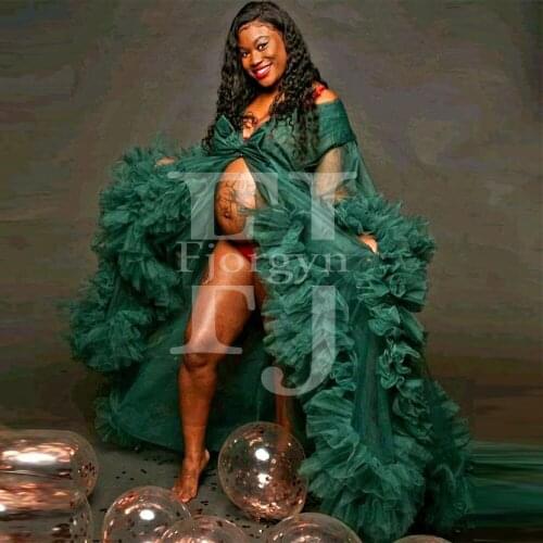 Real Image Dark Green Tulle Formal Dress Maternity Photography Evening Gown Custom Made Pregnant Woman Baby Shower Free Ship