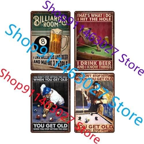 Billiards Vintage Tin Signs Iron Painting Wall Plate Billiards Room Home Bar Pub Man Cave Decor