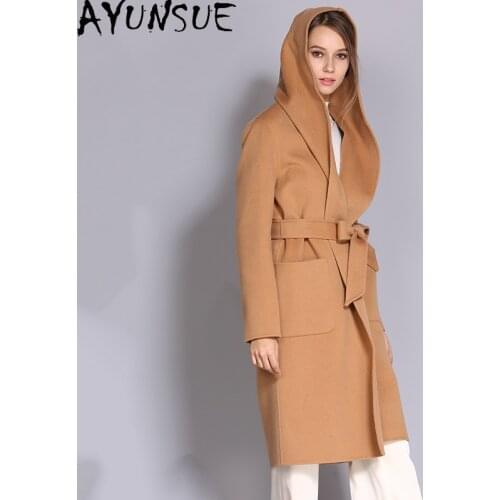AYUNSUE New Fashion Winter Autmn 100% Wool Coat Korean Style Hooded Coat Women Elegant Womens Clothing Sobretudo Feminino 2020