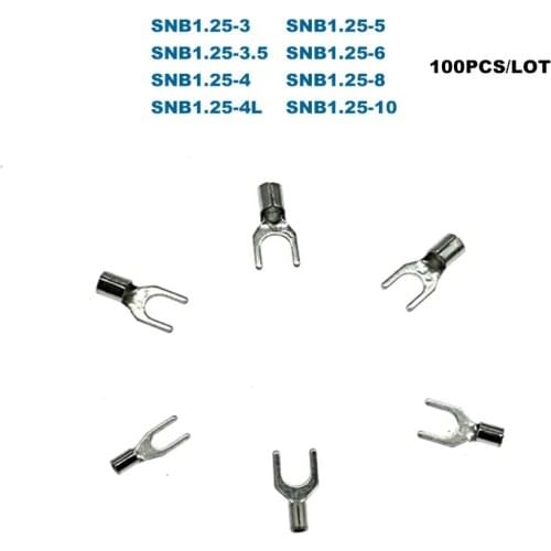100Pcs Crimp Terminals Electrical Spade Bare Cord End Wire Cable Connector SNB1.25-3/4/5/6/8/10 Ferrules 22-16AWG 0.5-1.5mm2