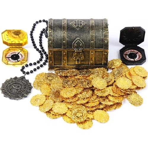 100pcs Plastic Gold Treasure Coins Pirate Gold Coins Props Toys Halloween Decoration Kids Birthday Party Props Accessories