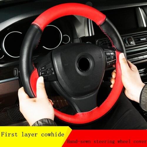100% Cowhide Car Steering Cover Super Anti-Wear Car Steering Wheel Covers Case With Needles and Thread Strong And Wear-Resistant