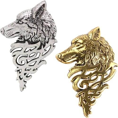 2 Pieces Punk Wolf Head Label Pin Men Collar Clip Pin Brooch T-shirt Accessories