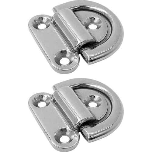 2pcs Heavy Duty 316 Stainless Steel Folding Pad Eye Deck Lashing D Ring Tie Down Anchor Point Plate 9mm