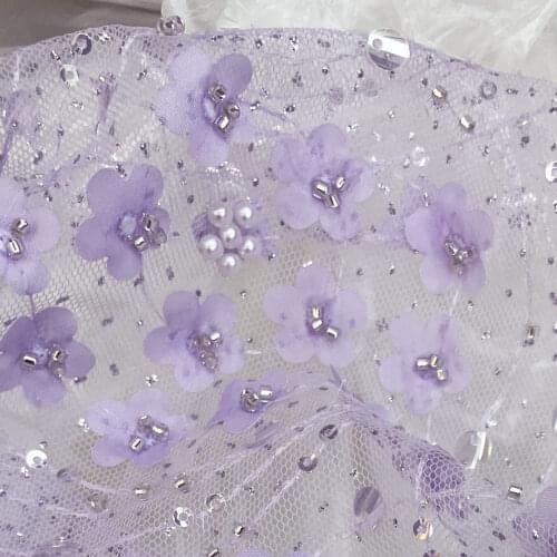 5yards/pc) Elegant embroidered French net lace lilac purple tulle lace fabric with beads sequins African wedding lace FZZ037