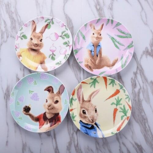 6 Inch Bone China Dish Round Plate Set Fruit Cake Bone Chlidren Gift Cartoon Rabbit Table Decoration 4pcs/lot 15cm DEC508