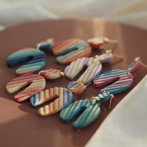 7 Colors Trendy Women Jewelry Abstract Cute Fashion Pop layered color dangle Strip pendant Polymer Clay Earrings Rings