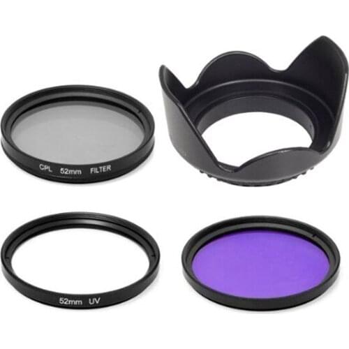 Lens Hood + UV + CPL + FLD Filter for Nikon Panasonic Lumix D7100 D7000 D5200 D5100 D3200 D3100 D3000 D90 Or for Canon 70D 60D