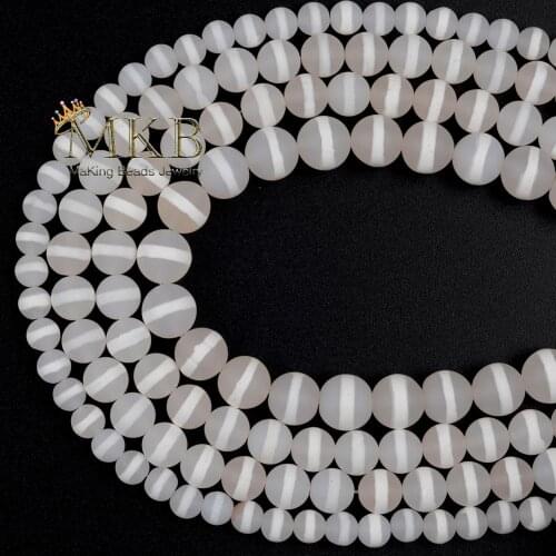 Natural Stone Beads Dull Polished Round White Dzi Tibetan Agates Beads For Jewelry Making Diy Bracelet Necklace Accessories 15"