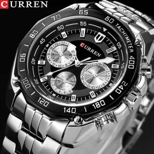 CURREN 8077 Full Stainless Steel Band Watches For Men Fashion Army Military Quartz Mens Watch Sport Wristwatch Male Clock Reloje
