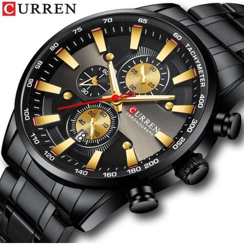 2019CURREN Mens Watches Top Brand Luxury Blue Steel Quartz 2019 Chronograph Waterproof Watch Business Full Steel Men Watch Clock