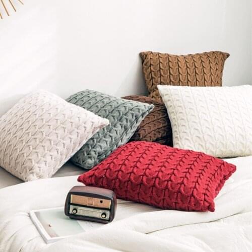 Bone Knitted Cushion Cover Beige White Grey Coffee Solid Pillow Case For Sofa Bed Room Home Decorative Pillow Cover 45x45cm