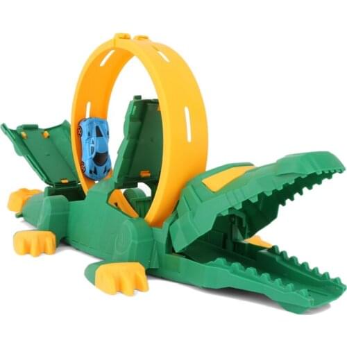 Children DIY Toy Model Crocodile Track Pull Back Car Flexible Track Car Toys Children Racing Bend Car with 2 Cars