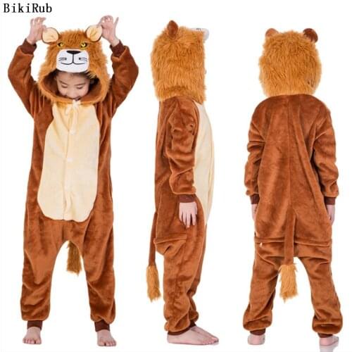 BIKIRUB Children Pajama Winter Hooded Sleepwear Boys Girl Pajama Set Cut Lion Cartoon Animal Kids Pyjama Flannel Pijama