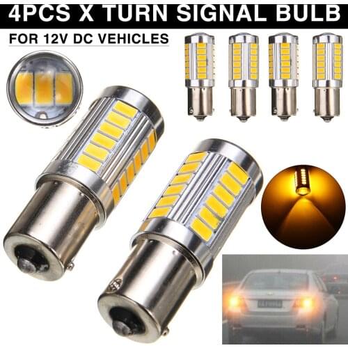 For Car Light Sources 4pcs 33SMD 581 BAU15S PY21W Turn Signal Lamp Yellow Rear Indicator 12V High brightness LED Bulb Mayitr