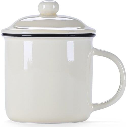 Rust Free Enamelled Cup Good Quality 370ml Unbreakable Nostalgic Cookable Heatable Enamel Tea Mug With Lids Blue Rim Mugs