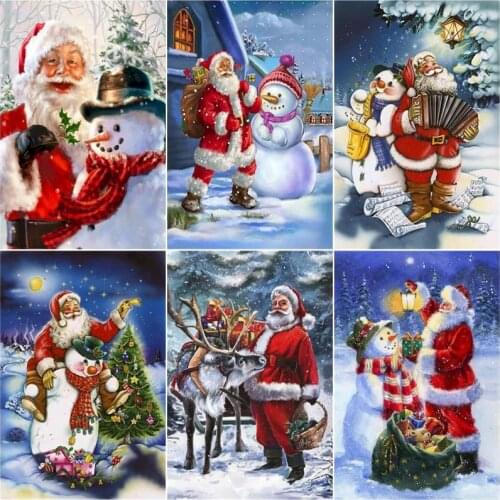 GATYZTORY Frameless Painting By Numbers Kits For Adults Snowman And Father Christmas Picture By Number Handpainted Decor DIY Gif
