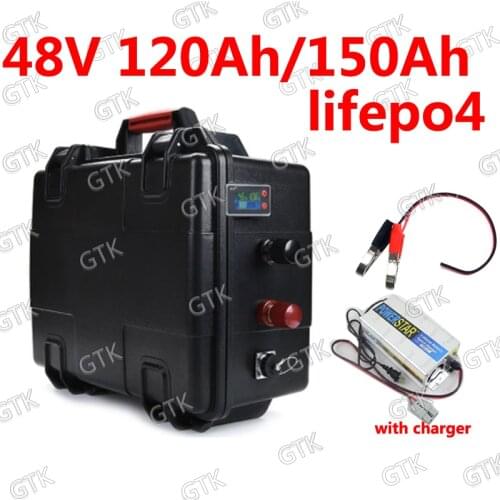 GTK waterproof 48V 120Ah Lifepo4 48v 150AH lifepo4 battery BMS for 4500w 3000w Scooter bike golf cart RV Tricycle + 10A charger