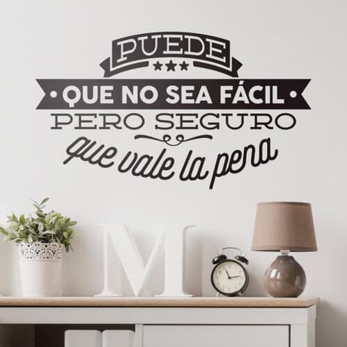 Spanish Deco Quotes Puede Que No Sea Facil Pero Inspiration Lettering Wall Vinyl Sticker For Bedroom Office DIY Murals QU29