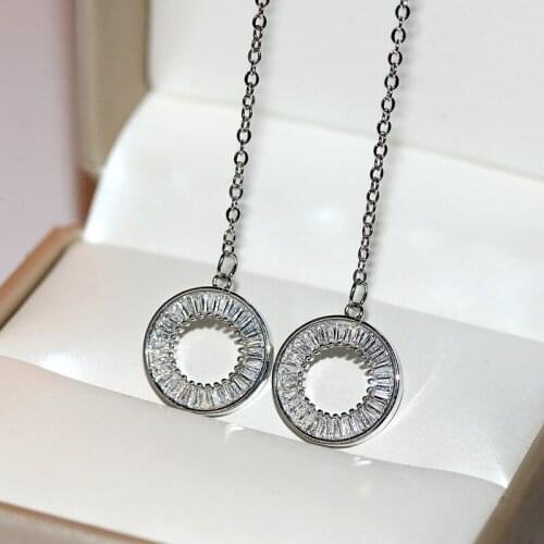 Exquisite Korean Fashion Womens Pendant Earrings Long Tassel Circle Elegant Zircon Earrings 925 Silver Ladies Jewelry Earrings