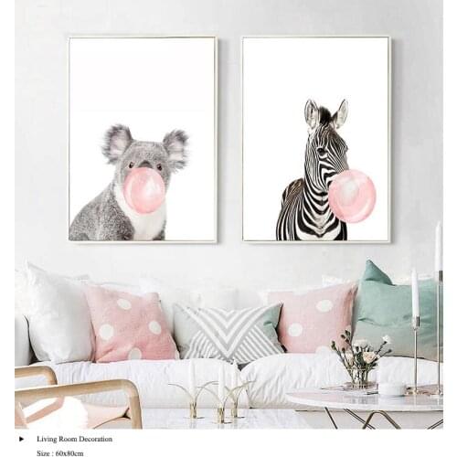 Cute Bubble Giraffe Zebra Animal Posters Nordic Style Canvas Paintings Kids Room Wall Art Nursery Decorative Pictures