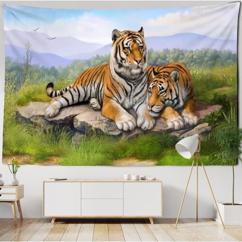 China Northeast Tiger Tapestry Wall Mounted Animal World Leopard Bohemian Hippie Living Room Home Decor