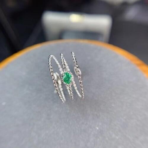 Natural gemstone Ring Natural green Emerald Adjustable ring S925 silver trendy Hemp flowers three layers women gift fine Jewelry