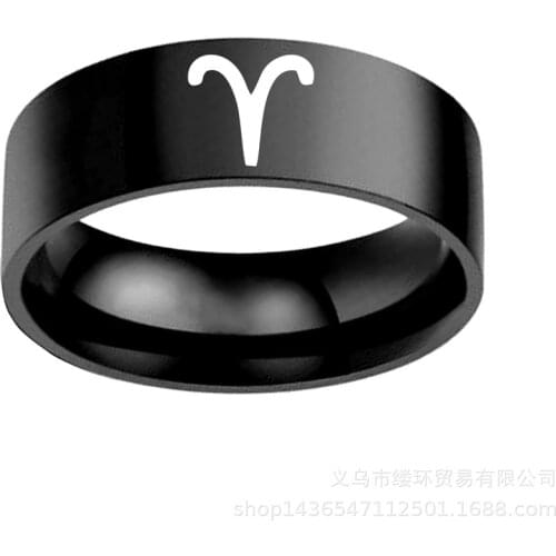 12 Constellations Zodiac Sign Finger Rings Women Girls Black Sliver Color Stainless Steel Ring Anel Anillos Jewelry Size 6-13