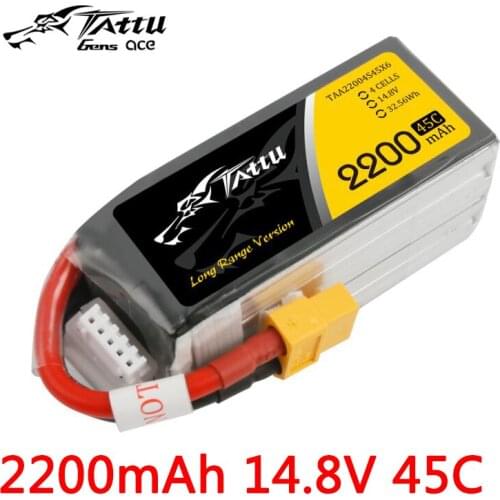 TATTU 2200mAh 4S 14.8V 45C 4S1P XT60 Plug Lipo Battery long range FPV Drone Power for FPV Frame RC Helicopter Car Accessories