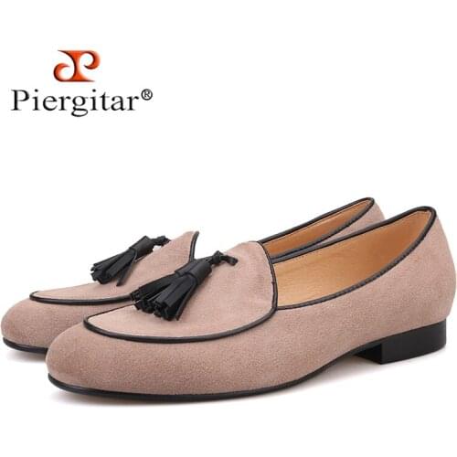 Piergitar brand 2019 khaki color men loafers with tassel Fashion Men Casual Shoes party and banquet smoking slippers Big Size