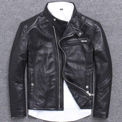 Real Genuine Leather Jacket Men 100% Sheepskin Coat Vintage Short Biker Motorcycle Jacket Men Chaqueta Cuero Hombre U-1808 J3200