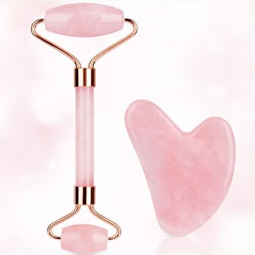 Jade Massage Facial Massager Facial Relaxation Lifting Tool Jade Rolling Stone Natural Rose Quartz Massager Beauty Skin Care Set