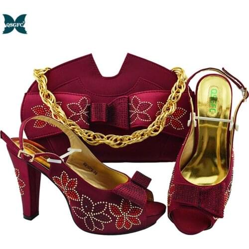 Newest Ladies design Italian Shoe and Bag Set Wine Color Italian Shoe with Matching Bag Set 2020 Nigerian Shoes and Bag Set