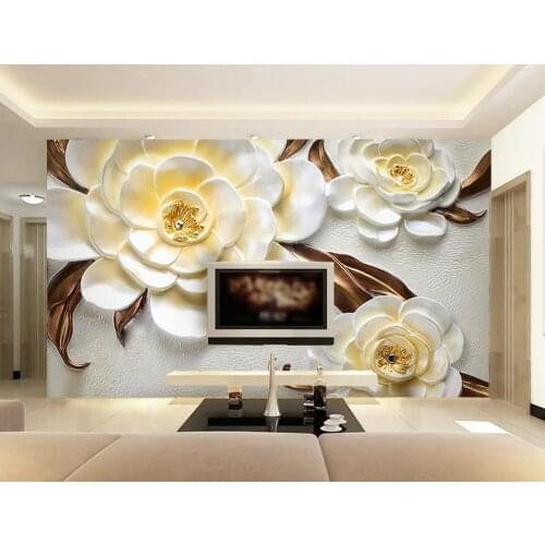 Customize wallpaper for walls 3 d Oil painting 3d carved camellia relief TV background wall papers home decor 3d photo wallpaper