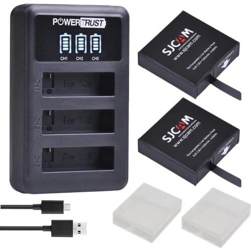 2x 1200mAh Original SJ8 Rechargeable Li-ion Battery + LED 3-Channel USB Charger for SJCAM SJ8 Series Sports Action Camera