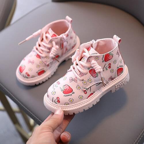 2021 Autumn Strawberry Childrens Shoes Princess Shoes Girls Short Boots Childrens Single Boots Soft-soled Baby Fashion Boots