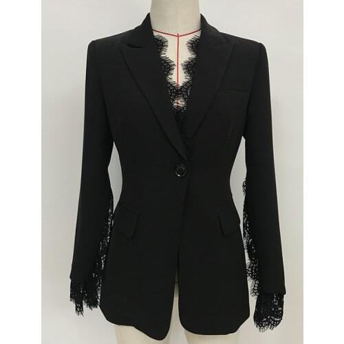Autumn 2021 Chic OL elegant lace patchwork black/white blazers jackets A668