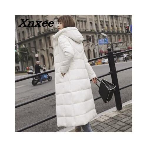 Autumn winter women thickened down cotton parkas long winter coat warm slim outwear parkas hooded female solid coats with pocket