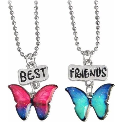 Childrens Color Cartoon Butterfly Pendant Necklace Hot Sell European & American Trendy Fashion Accessories Letter BEST FRIENDS
