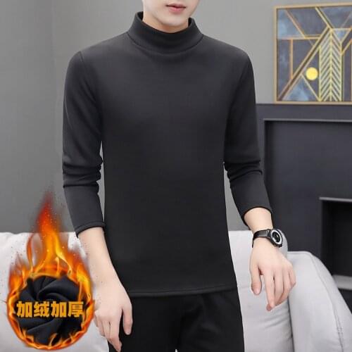 Plus velvet t-shirt mens 2020 autumn and winter long-sleeved round neck padded top mens trend Korean slim bottoming shirt men