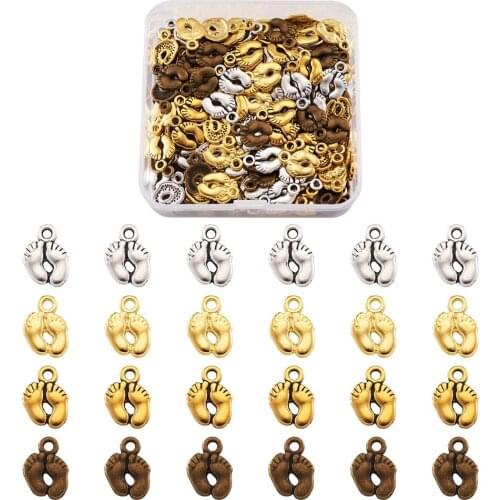 200pcs/box Tibetan Style Alloy Charms Mixed Color Foot Print Pendants Newborn Baby Bracelet Anklet Necklace Jewelry Making