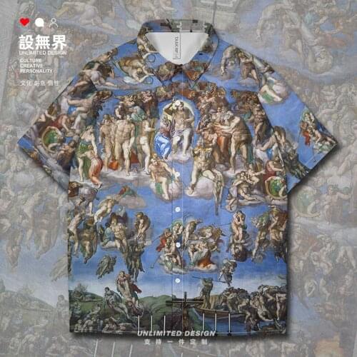 World famous painting The Last Judgment Sistine Madonna Short-Sleeved shirt Beach Hawaiian Shirt cardigan mens Summer Clothes