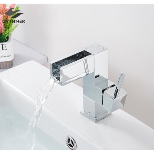 Basin Faucets Modern Chrome Bathroom Faucet Waterfall Faucets Single Hole Cold and Hot Water Mixer Tap Basin Faucet Mixer Taps
