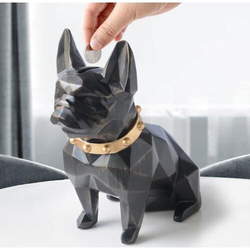 EUROPEAN STYLE GEOMETRY FRENCH BULLDOG RESIN STATUE 19CM MONEY BOX CREATIVE HOME DECOR COIN STORAGE BOX CHILD GIFT PIGGY BANK