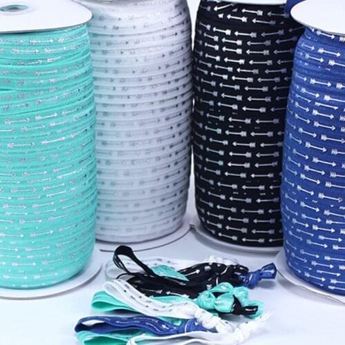 5/8" Silver foil arrows FOE fold over elastic arrow printed ribbon for DIY hair ties accessory welcome custom designs