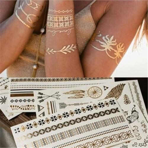 Temporary Golden Tattoos Stickers Jewelry Bracelet Party Tattoos Fashion Flash Tattoo Paste Makeup Girsl Arm Waterproof Tattoo