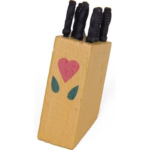 High Quality 1:12 Dollhouse Miniature Set (7pcs) Knifes wooden Barrel Sheath Doll Kitchen Furniture Accessory Food Tableware Set