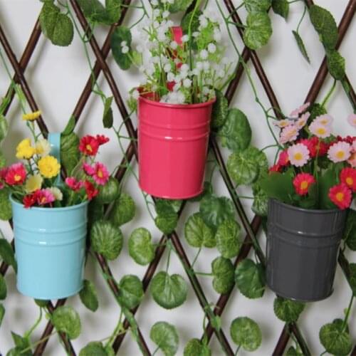 High Quality 10 Colors Flower Metal Bucket Hanging Flower Pot Balcony Pots Garden Plant Flower Metal Wall Hanging Holders